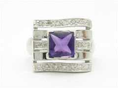 LIV 14kt White Gold Genuine Diamond & Purple Amethyst Halo Design Cushion Cut Ring