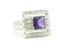 LIV 14kt White Gold Genuine Diamond & Purple Amethyst Halo Design Cushion Cut Ring