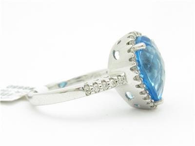 LIV 14kt White Gold Genuine Diamond & Blue Topaz Halo Design Pear Shape Ring Gift