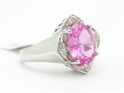 LIV 14kt White Gold Genuine Diamond & Pink Sapphire Halo Design Oval Cut Ring Gift