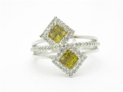 LIV 14kt White Gold Genuine Yellow Diamond 1.00ct Princess Cut Design Band Ring New