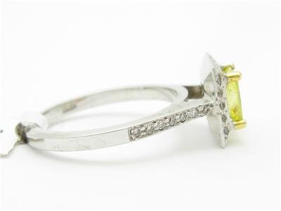 LIV 14kt White Gold 1.05ct Yellow Diamond Halo Engagement Princess Cut Pave Ring New