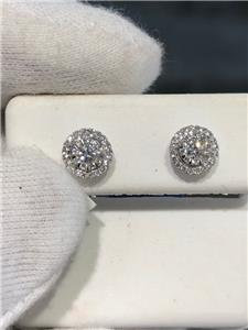 LIV 18k White Gold & Diamonds 0.77ct tw G/VS1 Pave Round Halo Stud Earrings Gift