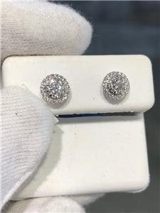 LIV 18k White Gold & Diamonds 0.77ct tw G/VS1 Pave Round Halo Stud Earrings Gift