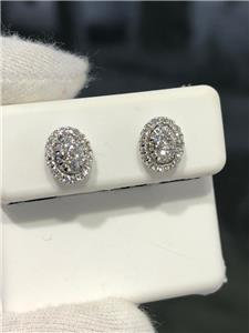 LIV 18k White Gold & Diamonds 0.85ct tw G/VS1 Oval Halo Cluster Stud Earrings Gift