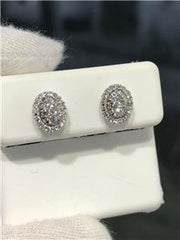 LIV 18k White Gold & Diamonds 0.85ct tw G/VS1 Oval Halo Cluster Stud Earrings Gift