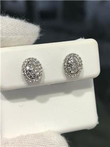 LIV 18k White Gold & Diamonds 0.85ct tw G/VS1 Oval Halo Cluster Stud Earrings Gift