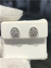 LIV 18k White Gold & Diamonds 0.85ct tw G/VS1 Oval Halo Cluster Stud Earrings Gift