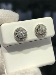 LIV 14k White Gold & Diamonds 0.88ct tw G/VS1 Round Double Halo Pave Stud Earrings