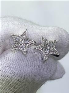 LIV 14k White Gold Genuine Diamonds 0.25ct G/VVS Pave Star Shape Halo Stud Earrings
