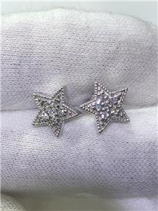 LIV 14k White Gold Genuine Diamonds 0.25ct G/VVS Pave Star Shape Halo Stud Earrings