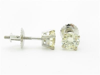 LIV 14k White Gold & Simulated Yellow Sapphire Round Cut 4 Prong Basket Stud Earrings