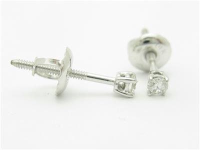 LIV 14k White Gold Genuine White Diamonds .10ct Round F-VS Screw Back Stud Earrings