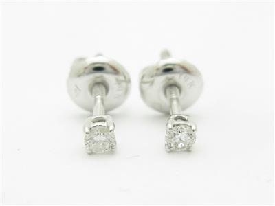 LIV 14k White Gold Genuine White Diamonds .10ct Round F-VS Screw Back Stud Earrings