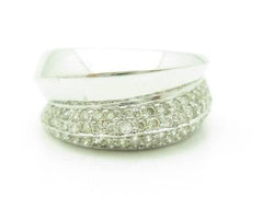 LIV 14KT White Gold Genuine White Diamond Pave Set Wide Design Band Ring