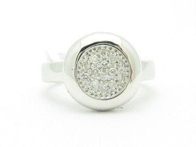 LIV 14KT White Gold Genuine White Diamond Pave Set Coin Design Circle Ring New