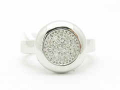 LIV 14KT White Gold Genuine White Diamond Pave Set Coin Design Circle Ring New