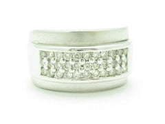 LIV 14KT Solid White Gold Genuine White Diamond Pave Set Wide Band Design Ring Gift