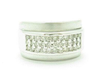 LIV 14KT Solid White Gold Genuine White Diamond Pave Set Wide Band Design Ring Gift