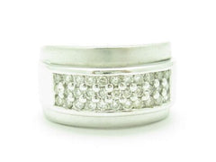 LIV 14KT Solid White Gold Genuine White Diamond Pave Set Wide Band Design Ring Gift