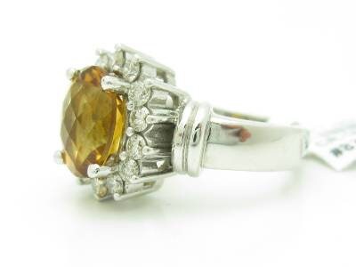 LIV 14KT White Gold Genuine White Diamond & Golden Citrine Oval Cocktail Ring Gift