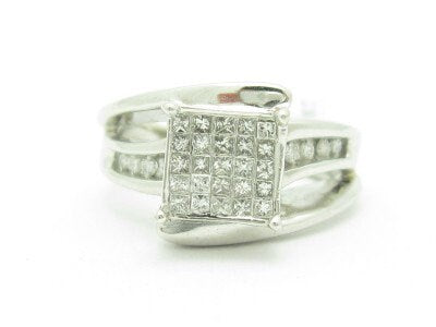 LIV 10KT Solid White Gold Genuine White Diamond Princess Cut Invisible Engagement Ring Promise Ring Band