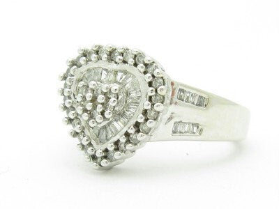 LIV 14KT Solid White Gold Genuine White Diamond Channel Set Heart Design Ring Gift