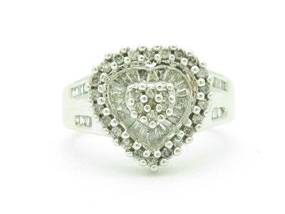 LIV 14KT Solid White Gold Genuine White Diamond Channel Set Heart Design Ring Gift