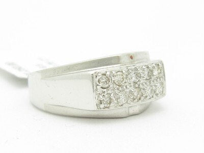 LIV 14KT Solid White Gold Genuine White Diamond  Pave Unique Wide Band Design Ring