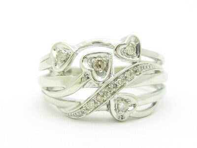 LIV 14KT Solid White Gold Genuine White Diamond Wide Band Vine Design Heart Ring New