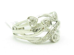 LIV 14KT Solid White Gold Genuine White Diamond Wide Band Vine Design Heart Ring New