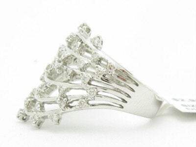 LIV 18KT Solid White Gold Genuine White Diamond Wide Band Vintage Design Ring Gift