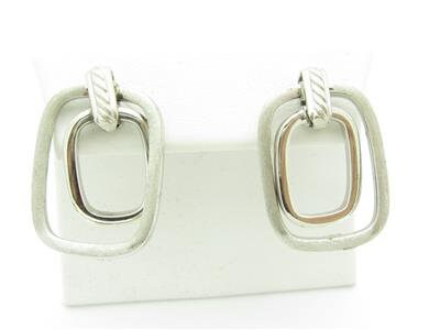 LIV 14kt White Gold Unique Rectangular Halo Drop Design Stud Earrings New Gift