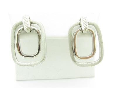 LIV 14kt White Gold Unique Rectangular Halo Drop Design Stud Earrings New Gift