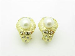 LIV 14kt Yellow Gold Diamond & Pearl Design French Back Diamond Stud Earrings Gift