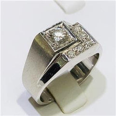 LIV 14k White Gold Genuine White Diamond Vintage Design Men's Diamond Square Band