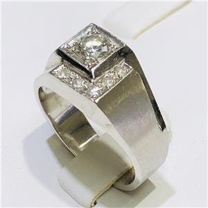 LIV 14k White Gold Genuine White Diamond Vintage Design Men's Diamond Square Band