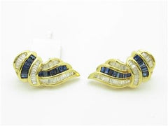 LIV 14k Yellow Gold & Diamonds Blue Sapphire Channel Set Design French Back Earrings