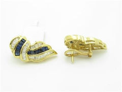 LIV 14k Yellow Gold & Diamonds Blue Sapphire Channel Set Design French Back Earrings