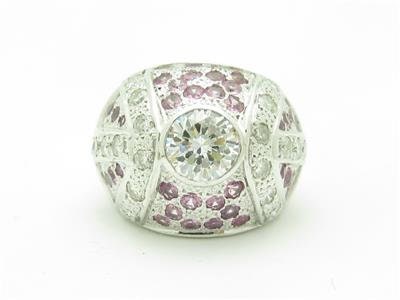 LIV 14k White Gold White Diamonds Pink & White Sapphire Dome Band Ring