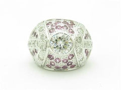 LIV 14k White Gold White Diamonds Pink & White Sapphire Dome Band Ring