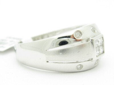 LIV Unique Solid 14K White Gold White Diamond Princess Cut Wide Band Ring