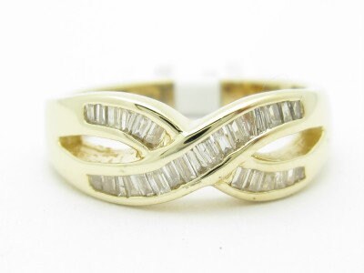 LIV Unique Solid 14KT Yellow Gold Genuine White Diamond X Design Band Ring Gift