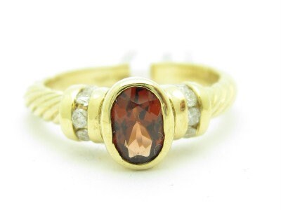 LIV Unique Solid 14KT Yellow Gold Genuine Red Garnet & White Diamond Cable Halo Ring Band