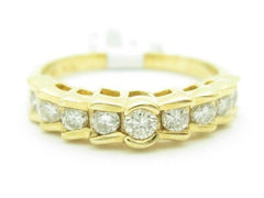 LIV Unique Solid 14K Yellow Gold White Diamond Step Design Wedding Band Ring