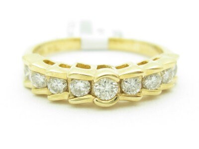 LIV Unique Solid 14K Yellow Gold White Diamond Step Design Wedding Band Ring