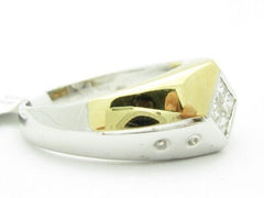 LIV Solid 14K Yellow Gold Genuine White Diamond Princess Cut Two Tone Gold Band Ring