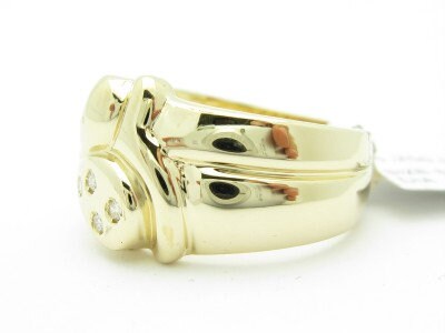 LIV Solid 14KT Yellow Gold Genuine White Diamond Abstract Design Wide Band Ring Gift