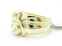 LIV Solid 14KT Yellow Gold Genuine White Diamond Abstract Design Wide Band Ring Gift