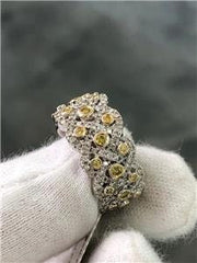 LIV 18k White Gold Genuine White Diamonds & Yellow Sapphire Pave Wide Band Ring Gift